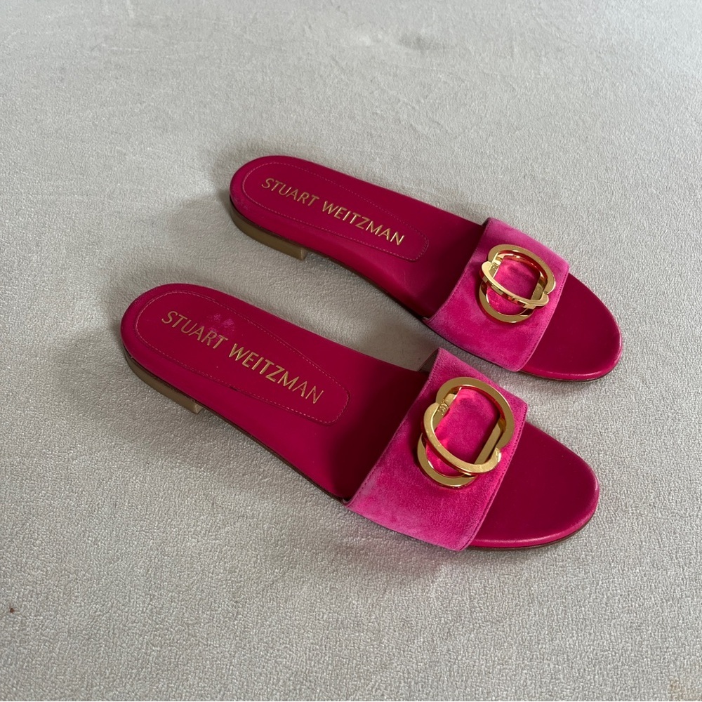 Stuart Weitzman Caicos Gold Pink Sandals with Chic Buckle Size 7.5 - Picture 2 of 11